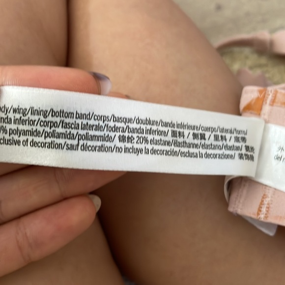 PINK light pink scalloped bralette with pretty orange stars Size XS - Picture 4 of 4